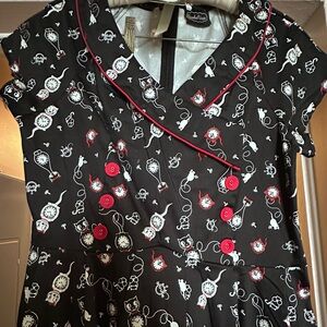 Voodoo vixen, cat clock print, rockabilly dress. NWT XL fits size 12./14.